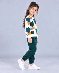 Girls Green Heart Print Sweatshirt & Jogger Set