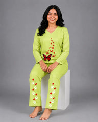 Women V-Neck Lounge Wear | Red Butterfly - Lemon Yellow