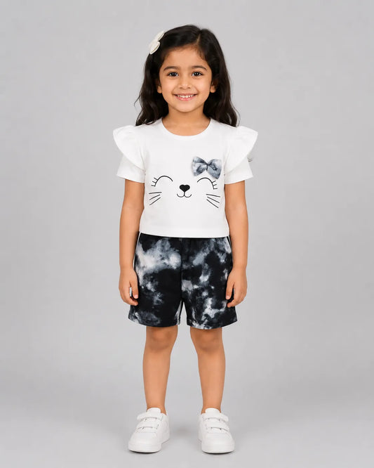 Midnight Charcoal Kitty Graphic Short Set