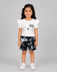Midnight Charcoal Kitty Graphic Short Set