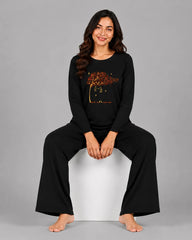 Women Round Neck Lounge Wear | Spring Tree - Black
