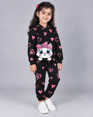 Heart Kitty Hoodie Set - Black