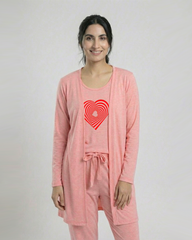 Women 3 Pieces Night Suit - Geometrical | Baby Pink