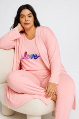 Women’s 3 Piece Nightwear Lounge Set with Multi Love Print | Plus Size Loungewear