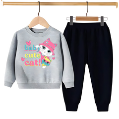 Kids Winter Sweat Shirt Set | Baby Cute Cat Printed