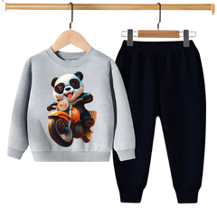 Kids Winter Sweat Shirt Set | Panda Ride On Bike Printed