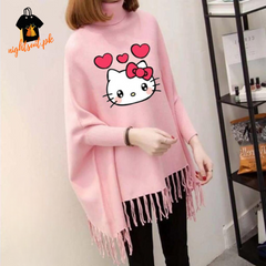 Pink Kitty Printed Poncho