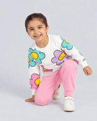 Girls Pastel Floral Print Fleece Sweatshirt & Jogger Set - pink