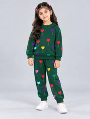 Multi Heart Printed Sweatshirt Set - Green