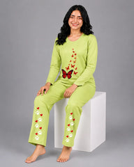 Women Round-Neck Lounge Wear | Red Butterfly - Lemon Yellow
