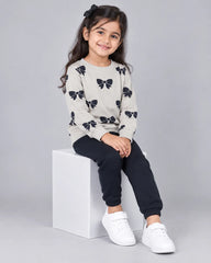 Bow Bliss Winter Fleece Set for Girls - Coffee