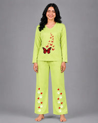 Women V-Neck Lounge Wear | Red Butterfly - Lemon Yellow