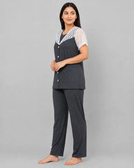 Graceful Lace Pajama Set - Grey