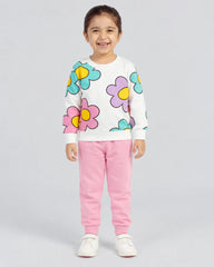Girls Pastel Floral Print Fleece Sweatshirt & Jogger Set - pink