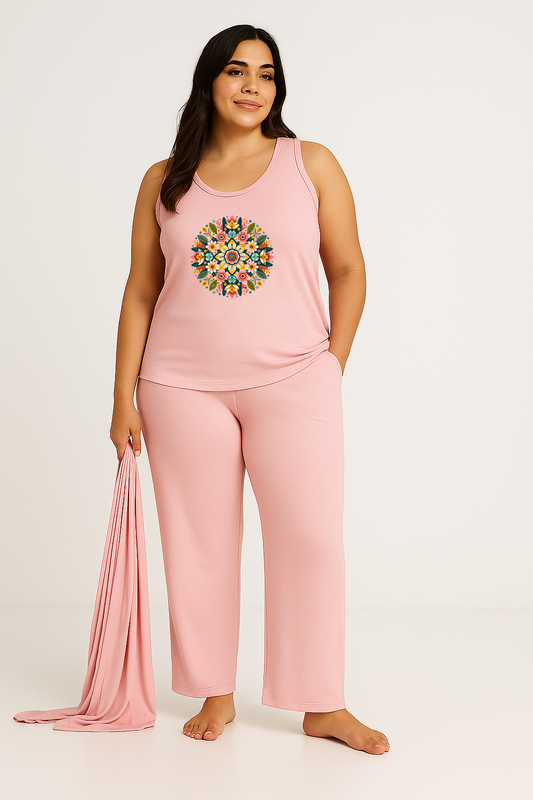 Multi Pattern Women Night Suit 3 Pieces Set