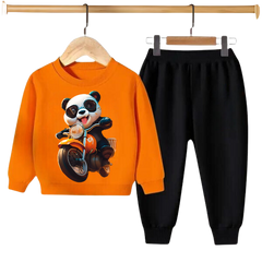 Kids Winter Sweat Shirt Set | Panda Ride On Bike Printed