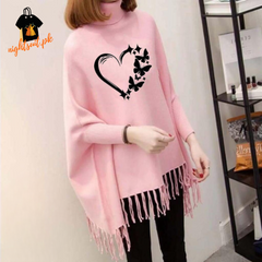 Pink Love Butterfly Printed Poncho