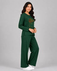 Women Round Neck Lounge Wear | Spring Tree - Sherwood Green
