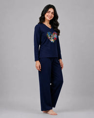 Women V-Neck Lounge Wear | Love Color - Navy Blue
