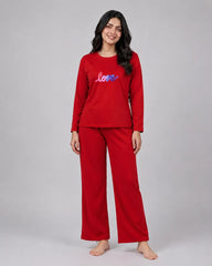 Women Round-Neck Lounge Wear | Multi Love - Red