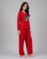Women V-Neck Lounge Wear | Love Color - Red