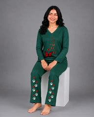 Women V-Neck Lounge Wear | Red Butterfly - Sherwood Green