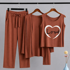 Women 3 Pieces Night Suit - Heart Love