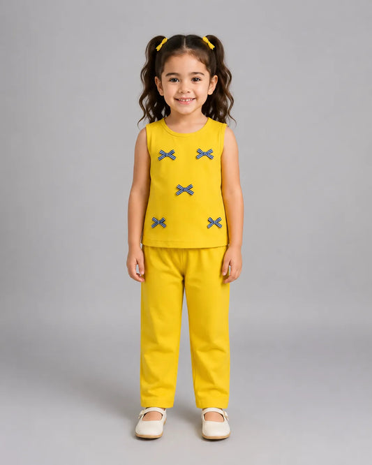 Yellow Bow Kids Sando Set