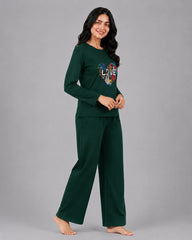 Women Round-Neck Lounge Wear | Love Color - Sherwood Green