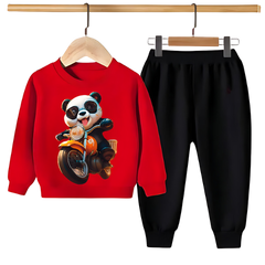 Kids Winter Sweat Shirt Set | Panda Ride On Bike Printed