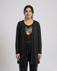 Women 3 Pieces Night Suit - Love Color | Black