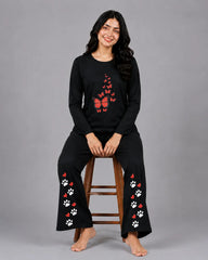 Women Round-Neck Lounge Wear | Red Butterfly - Black