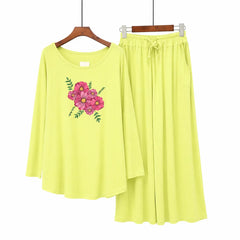 Women Round-Neck Lounge Wear | Flower - Lemon Yellow