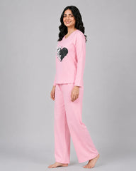 Women V-Neck Lounge Wear | Black Heart - Baby Pink