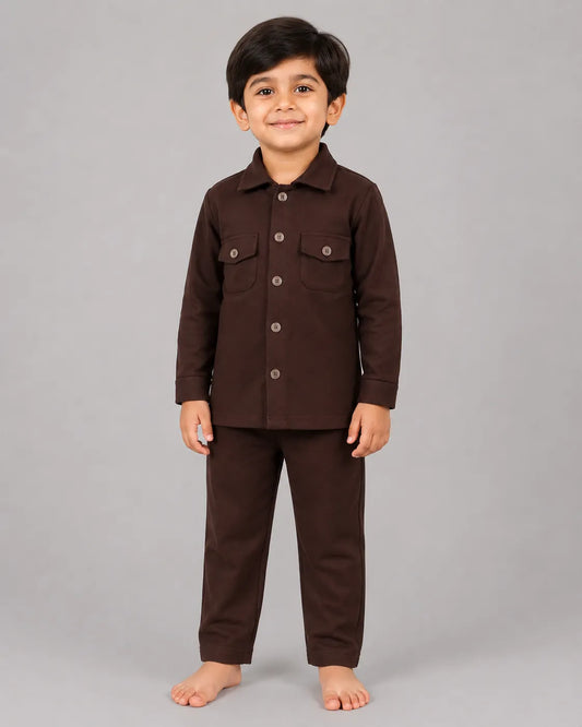 Mini Cargo Shirt Set - Dark Brown
