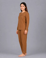 Elegant Pleat Pajama Set - Camel
