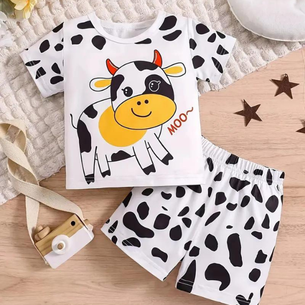 Cow Print Crew Neck Short Sleeve T shirt