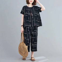 Lines Printed Capri Plazzo - Black