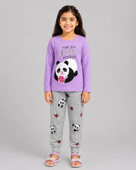 Lovely Panda Kids Pajama Set - Purple & Grey
