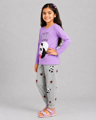 Lovely Panda Kids Pajama Set - Purple & Grey