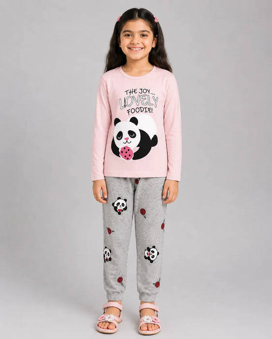 Lovely Panda Kids Pajama Set - Pink & Grey