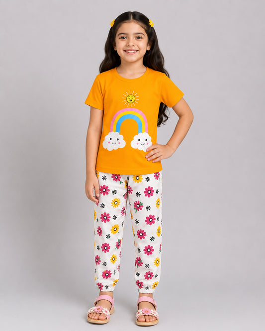 Rainbow Bloom Pajama Set - Yellow