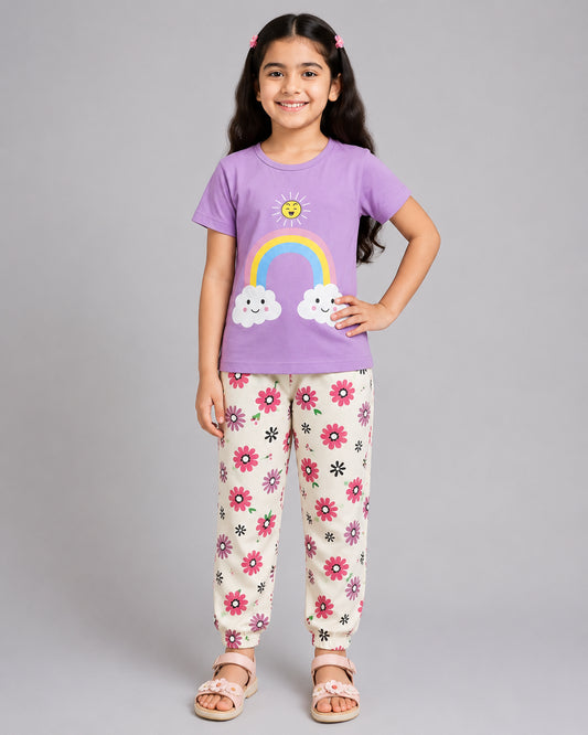 Rainbow Bloom Pajama Set - Purple