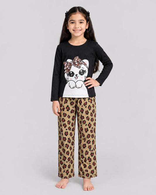 Kitty Bow Pajama Set - Black