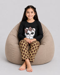 Kitty Bow Pajama Set - Black
