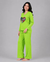 Women V Neck Lounge Wear | Love Color - Lemon Yellow