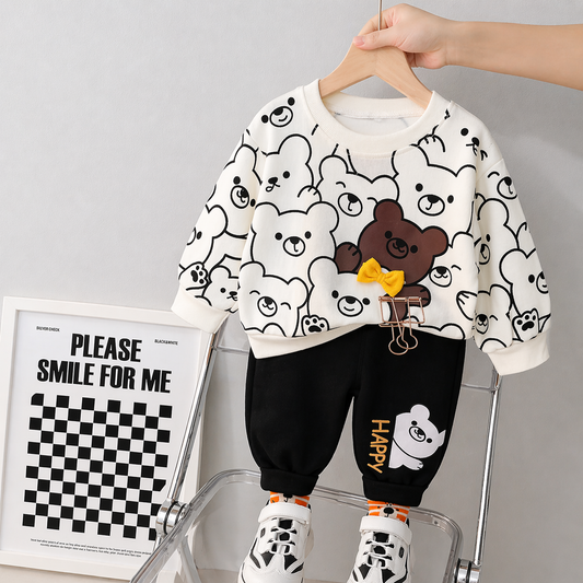 Kids Bunny Winter Sweat Shirt Set - White & Brown