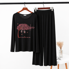 Women Round Neck Lounge Wear | Spring Tree - Black