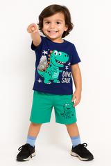 Blue Green Printed Kids Short Sleeve Kids Wear
