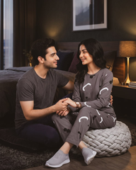 Pattern Printed Pajama Set - Grey